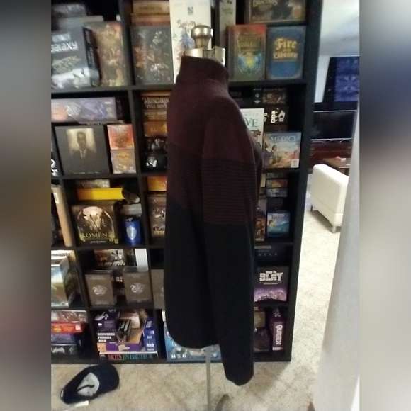 Size L mens burgundy black zip up cardigan - Picture 5 of 12